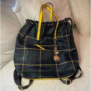 EUC Mia K Collection Backpack, Blue/Yellow/Green Plaid
